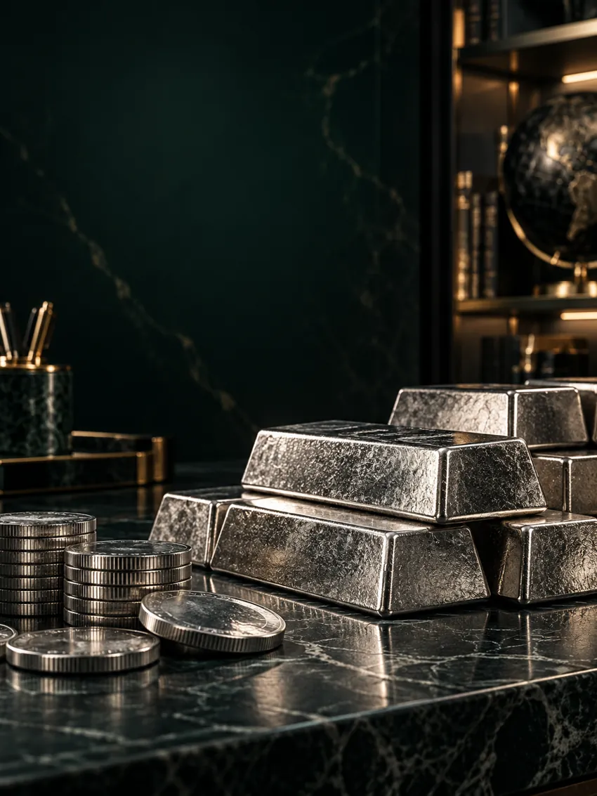 Platinum bullion bars in a refined vault setting