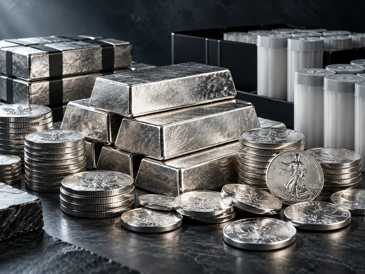 Large silver bars and tubes of rounds